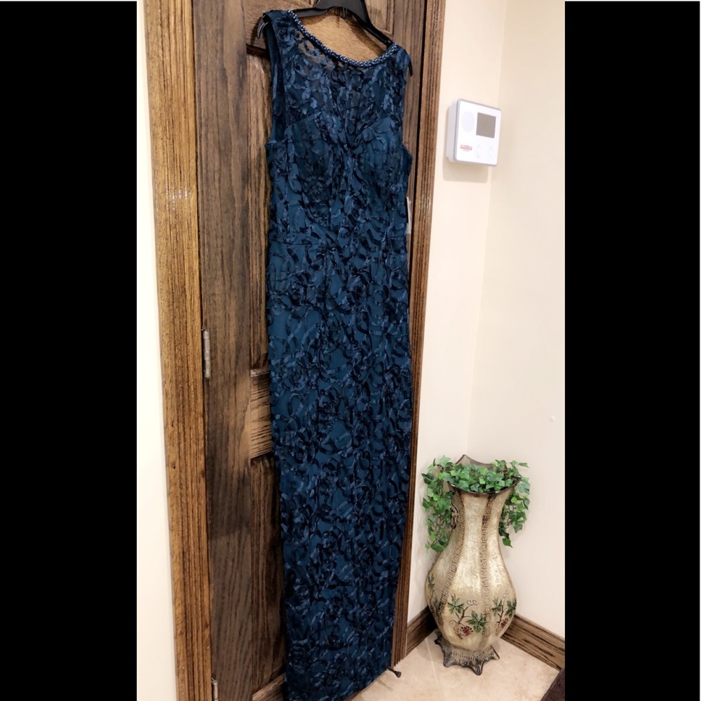 Formal Dress Size 10 Teal Blue Beaded Prom SLNY - Picture 5 of 8